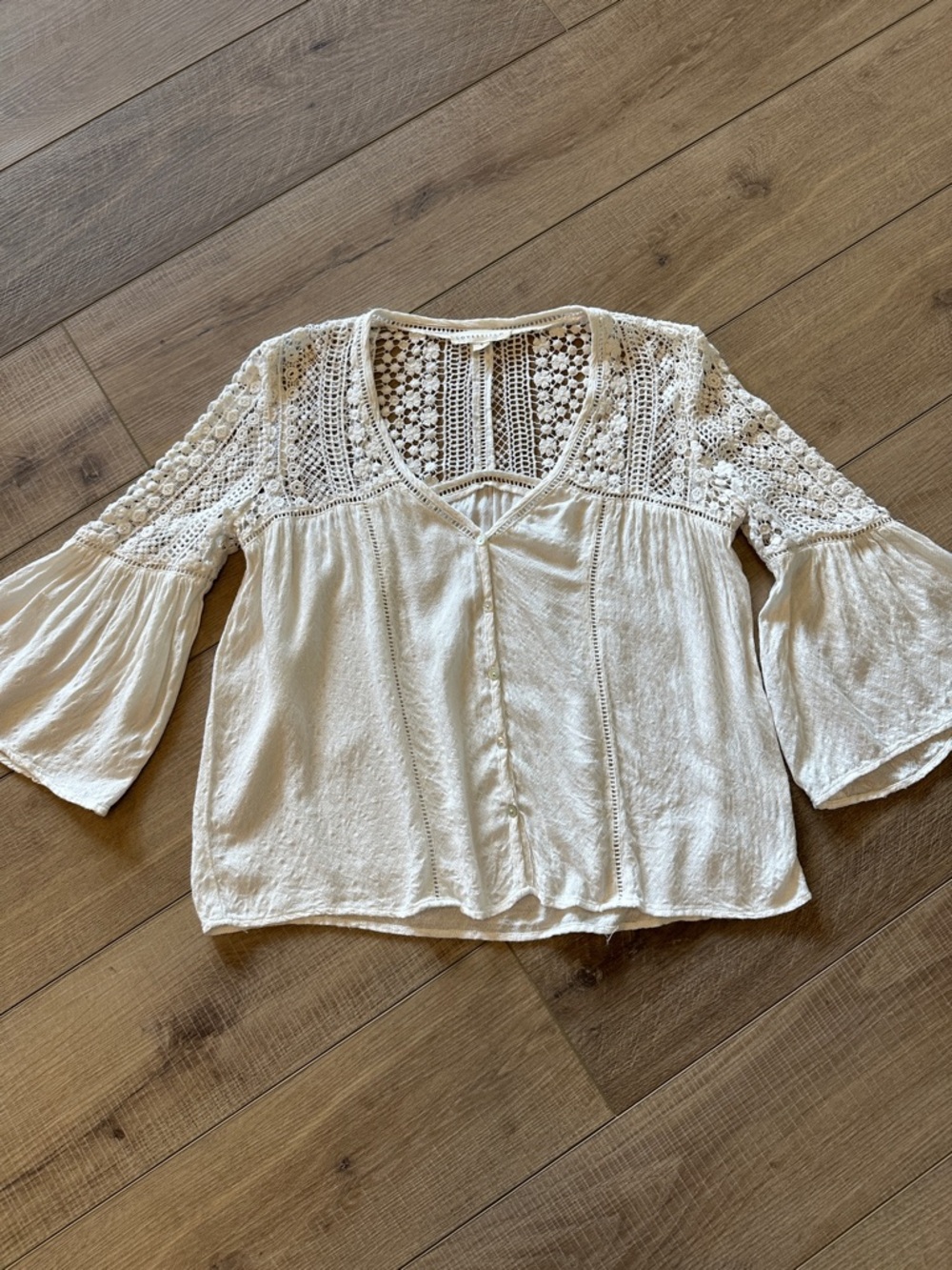 lovestitch Cream Crochet Yoke Peasant Blouse